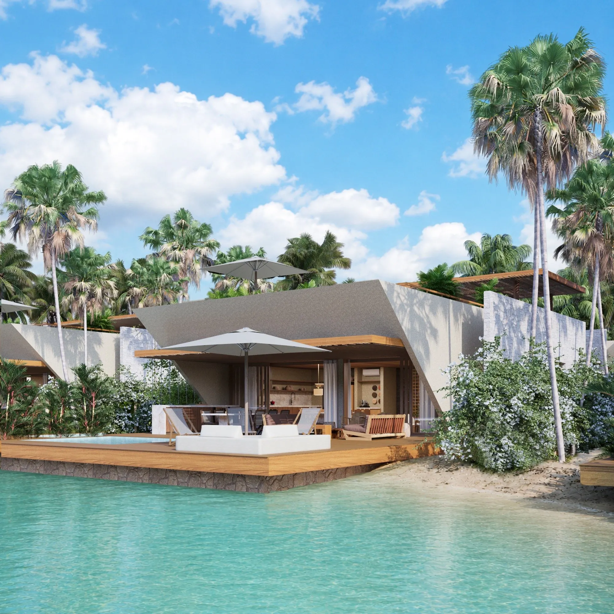 A residence with a pool facing the lagoon