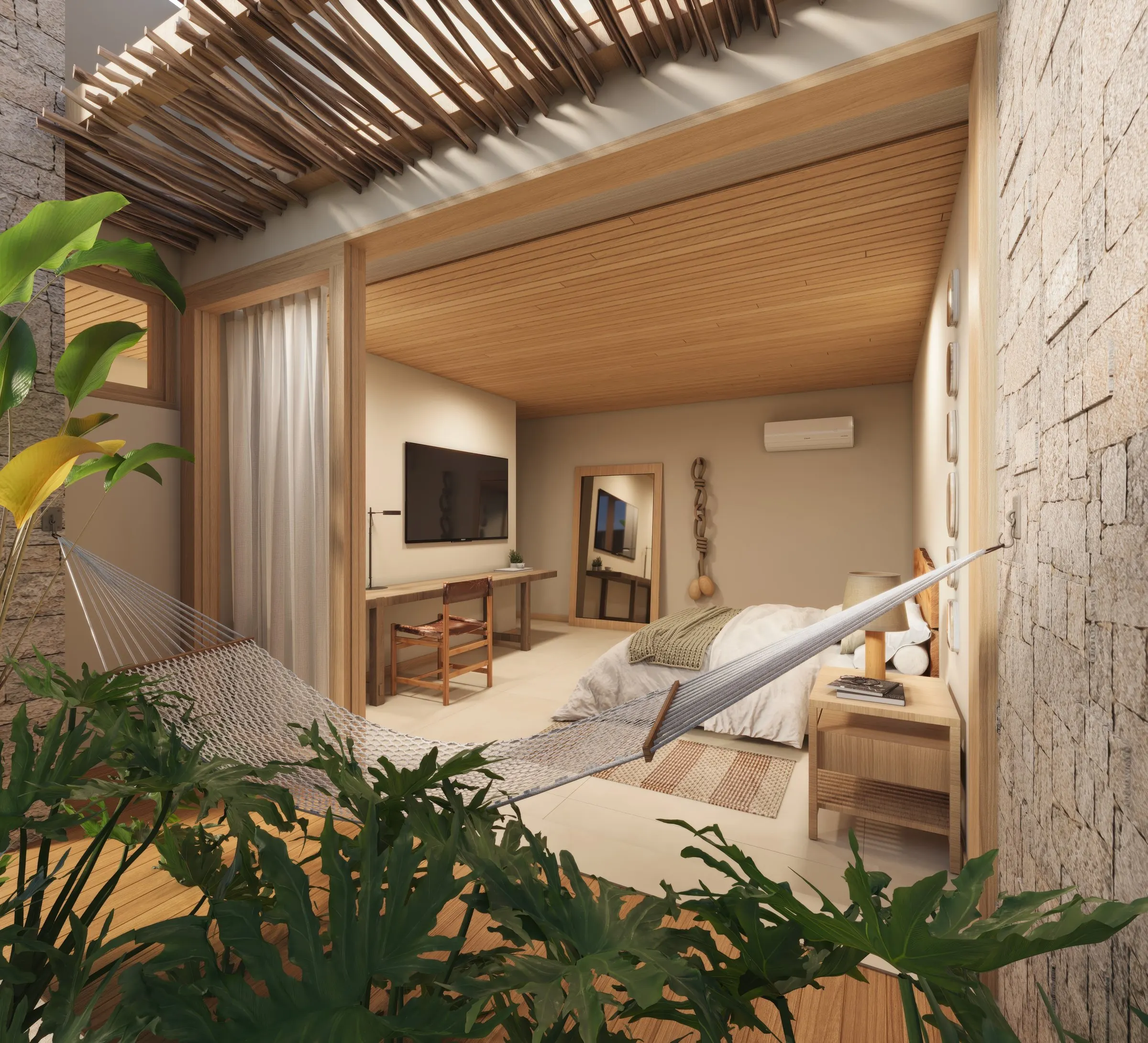 A bedroom opening onto the garden