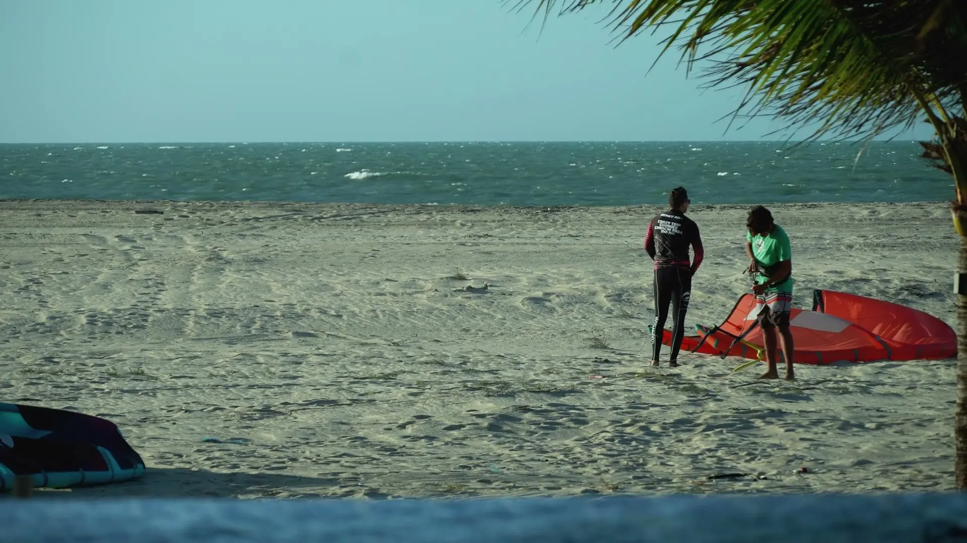 Kitesurfing gear on the sand