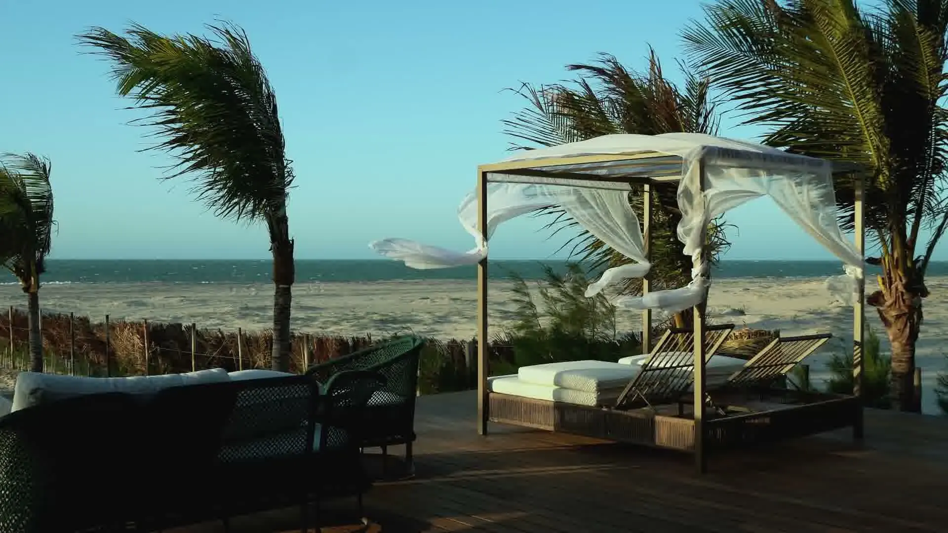 A lounge deck facing the beach