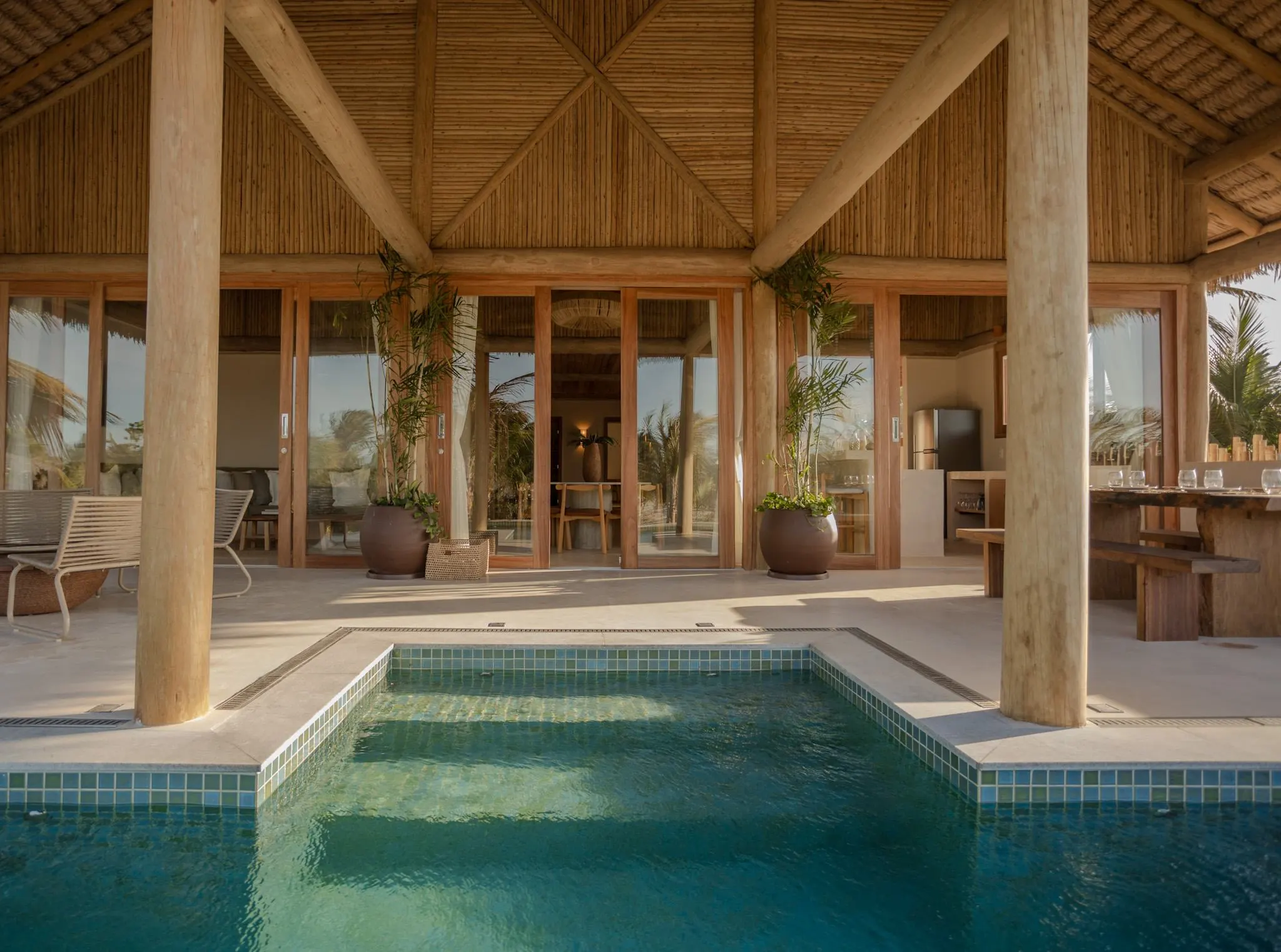 A private plunge pool in front of a suite's veranda