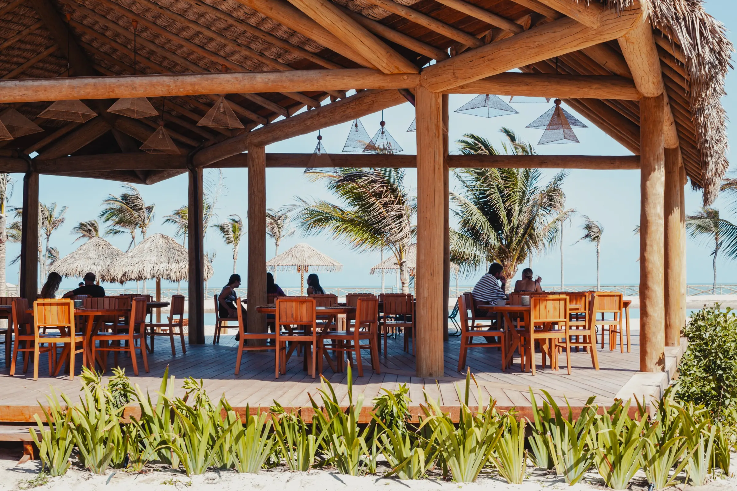 The open air dining room of Bora restaurant, facing the sea
